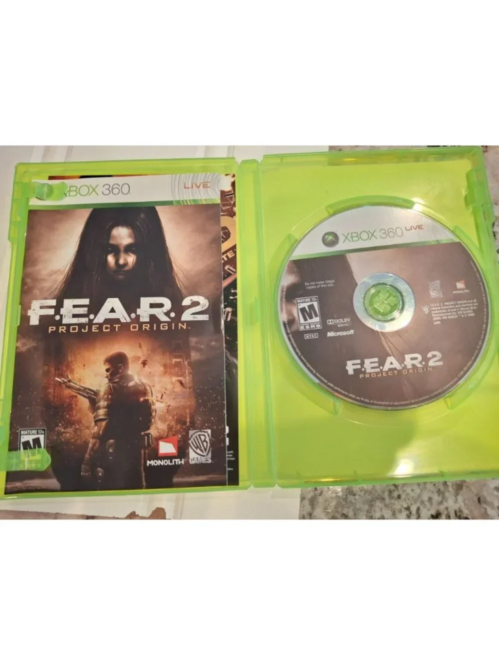 F.E.A.R. 2 Project Origin Xbox 360 2009 WB Horror FPS Shooter CIB